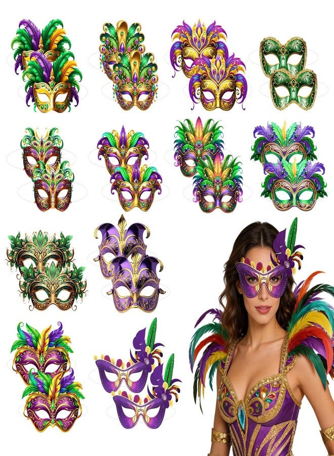 MOSIOBERDAVIAN 24 Pcs Mardi Gras Masks Bulk Paper Masquerade Masks Pack Vintage Carnival Mask for Masquerade Party Supplies for Women Man New Orleans Dress Up Photo Booth Prop Prom Decor Party Favors - Image 1